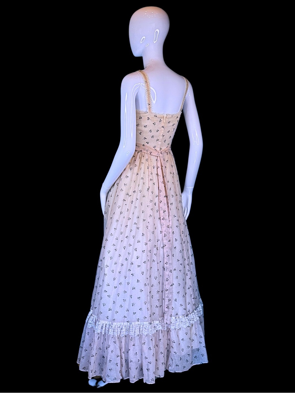 70s Gunne Sax Prairie Dress XS - Pink Calico Floral Maxi Dress - Deadstock - Picture 9 of 10
